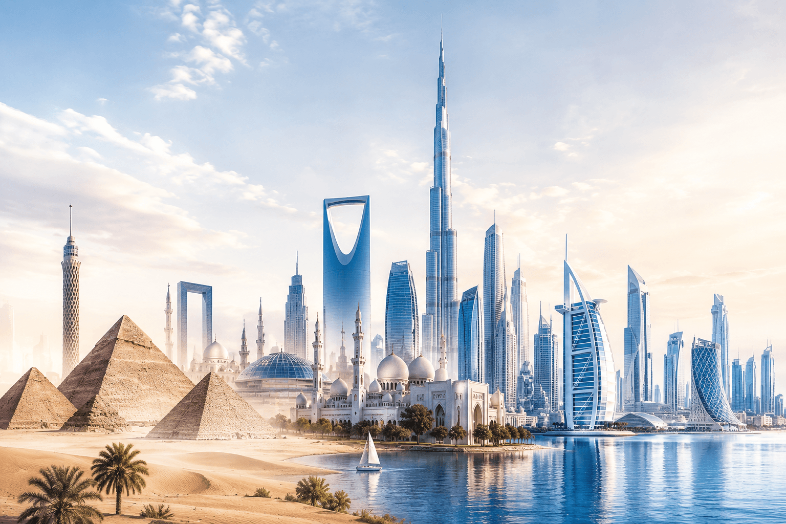 Middle East skyline with iconic landmarks representing FLUXFOR's regional market